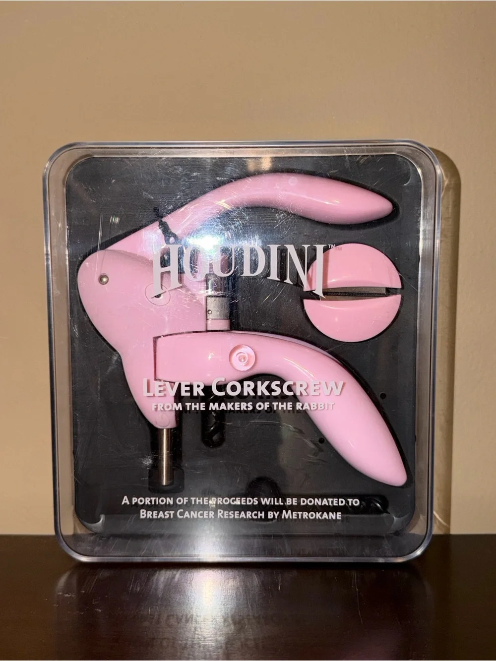 Houdini Pink Lever Corkscrew Foil Cutter & Spare Spiral Included. Original Box.